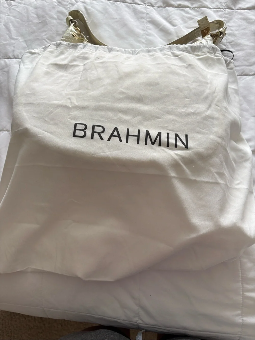 Brahmin Yellow and White Croc-Embossed Hobo Shoulder Bag